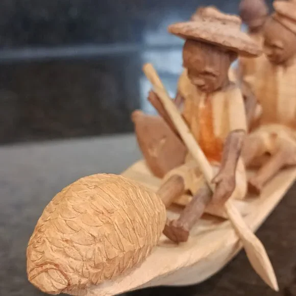 Folk Art Sculpture Carving Ghanaian Boat People (6) Vintage, 12 inches - Picture 9 of 13